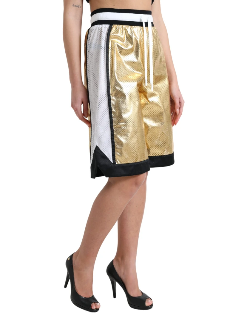 Gold Polyester Perforated High Waist Shorts