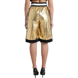 Gold Polyester Perforated High Waist Shorts