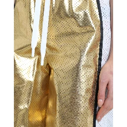Gold Polyester Perforated High Waist Shorts