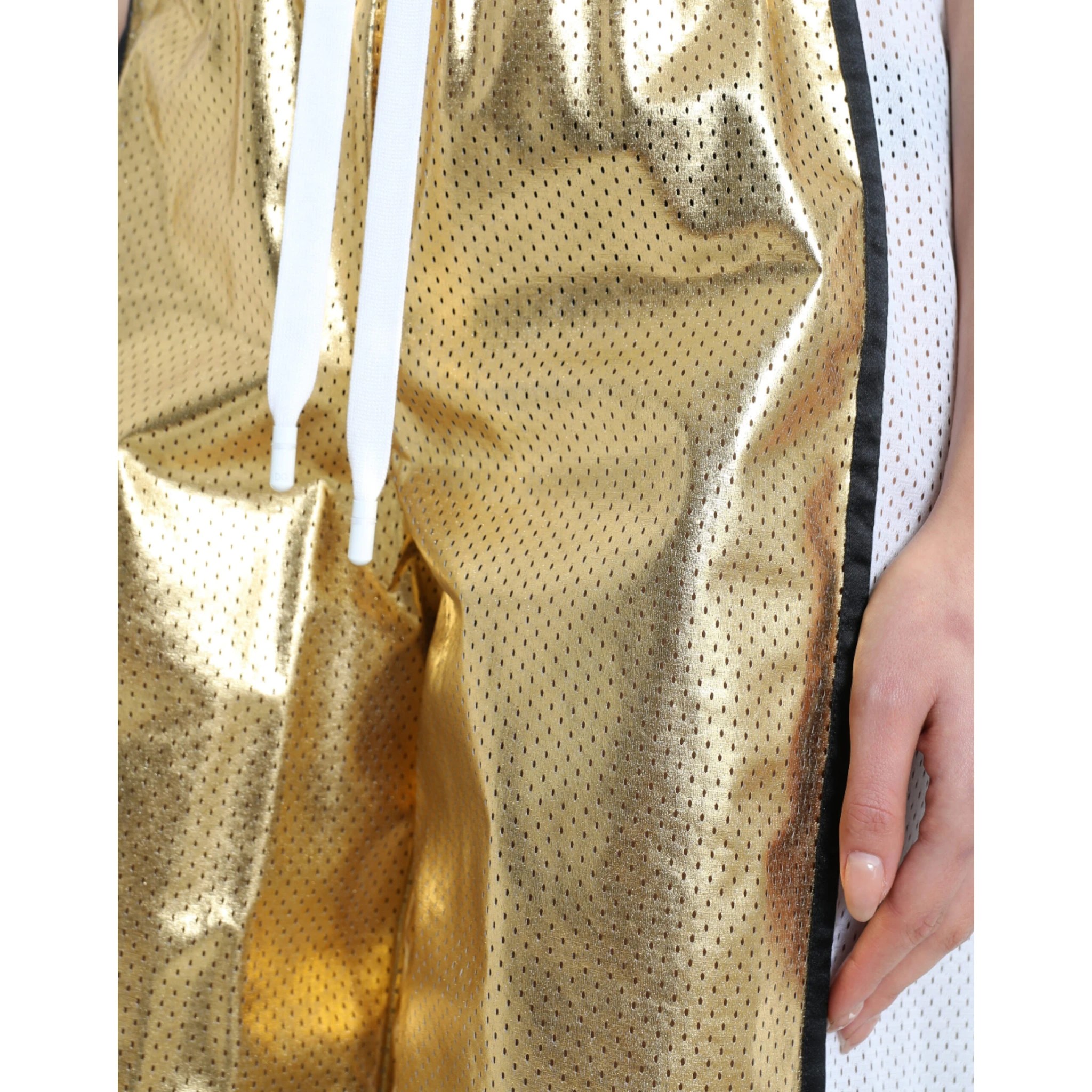 Gold Polyester Perforated High Waist Shorts