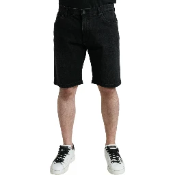 Black Cotton Stretch Bermuda Denim Shorts