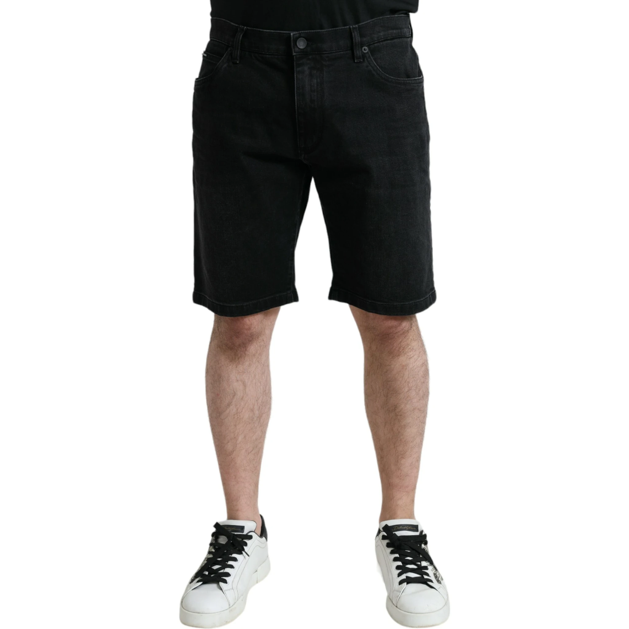 Black Cotton Stretch Bermuda Denim Shorts