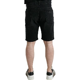 Black Cotton Stretch Bermuda Denim Shorts