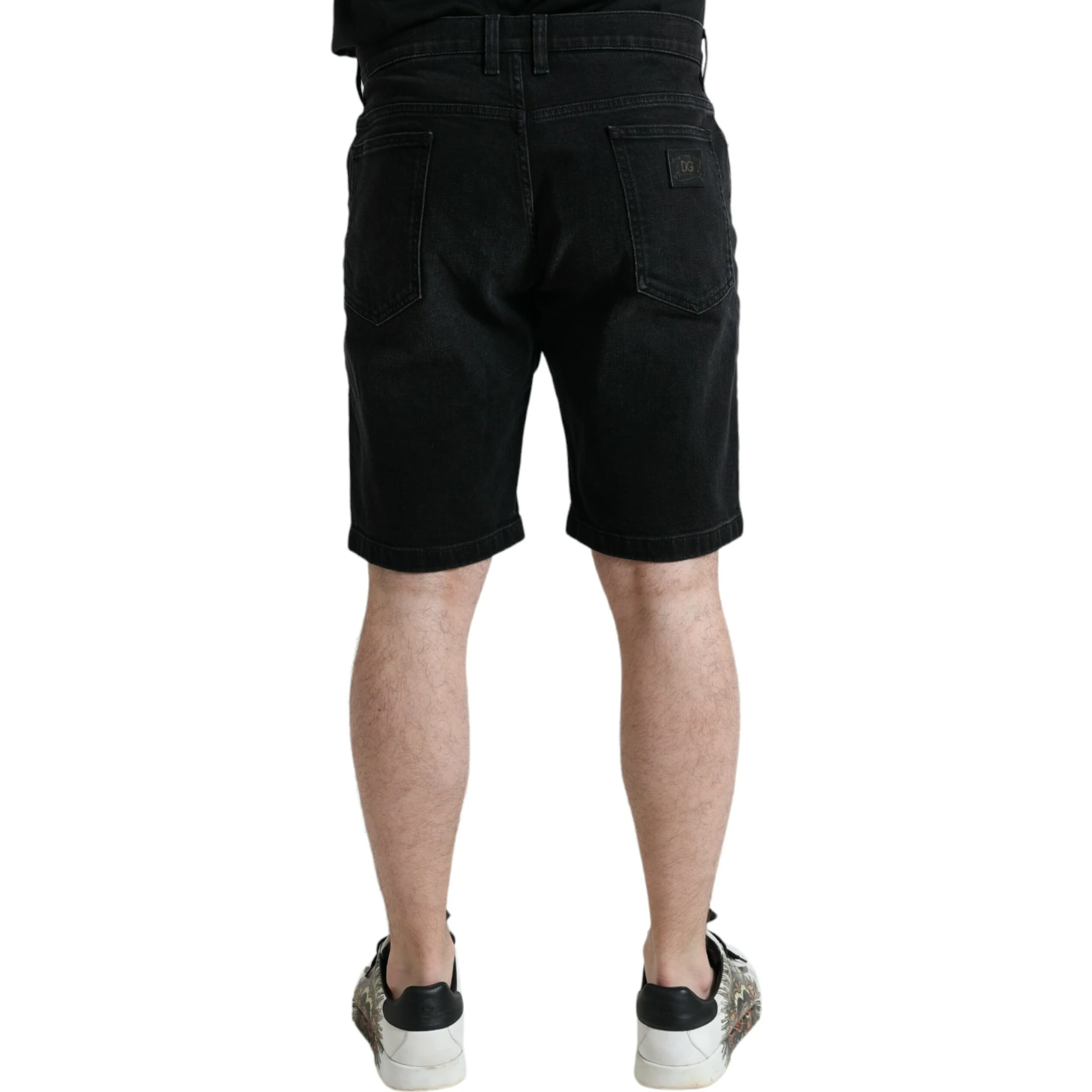 Black Cotton Stretch Bermuda Denim Shorts