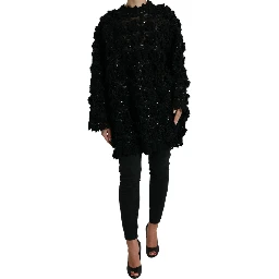 Black Sequined Embellished Pullover Sweater