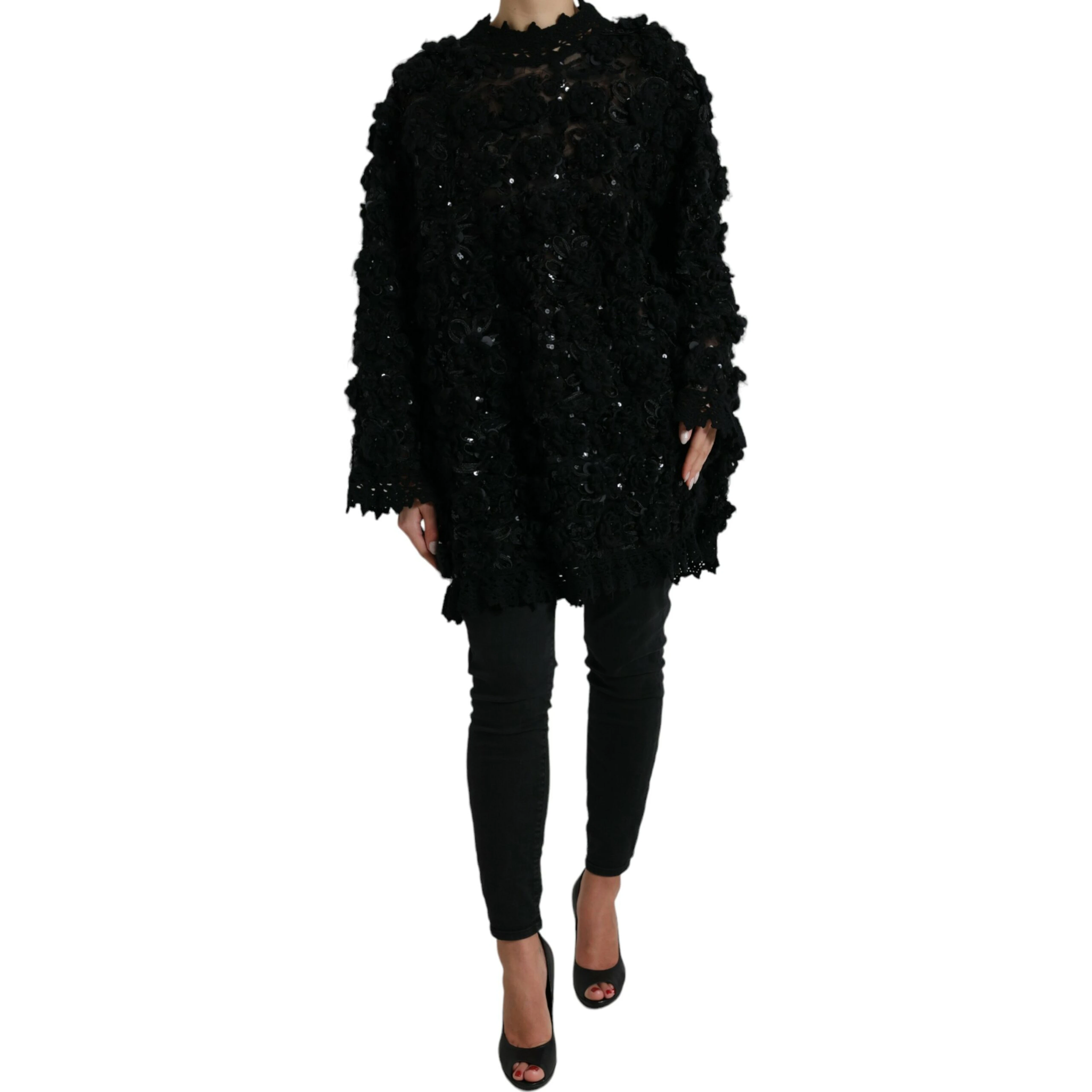 Black Sequined Embellished Pullover Sweater