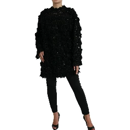 Black Sequined Embellished Pullover Sweater