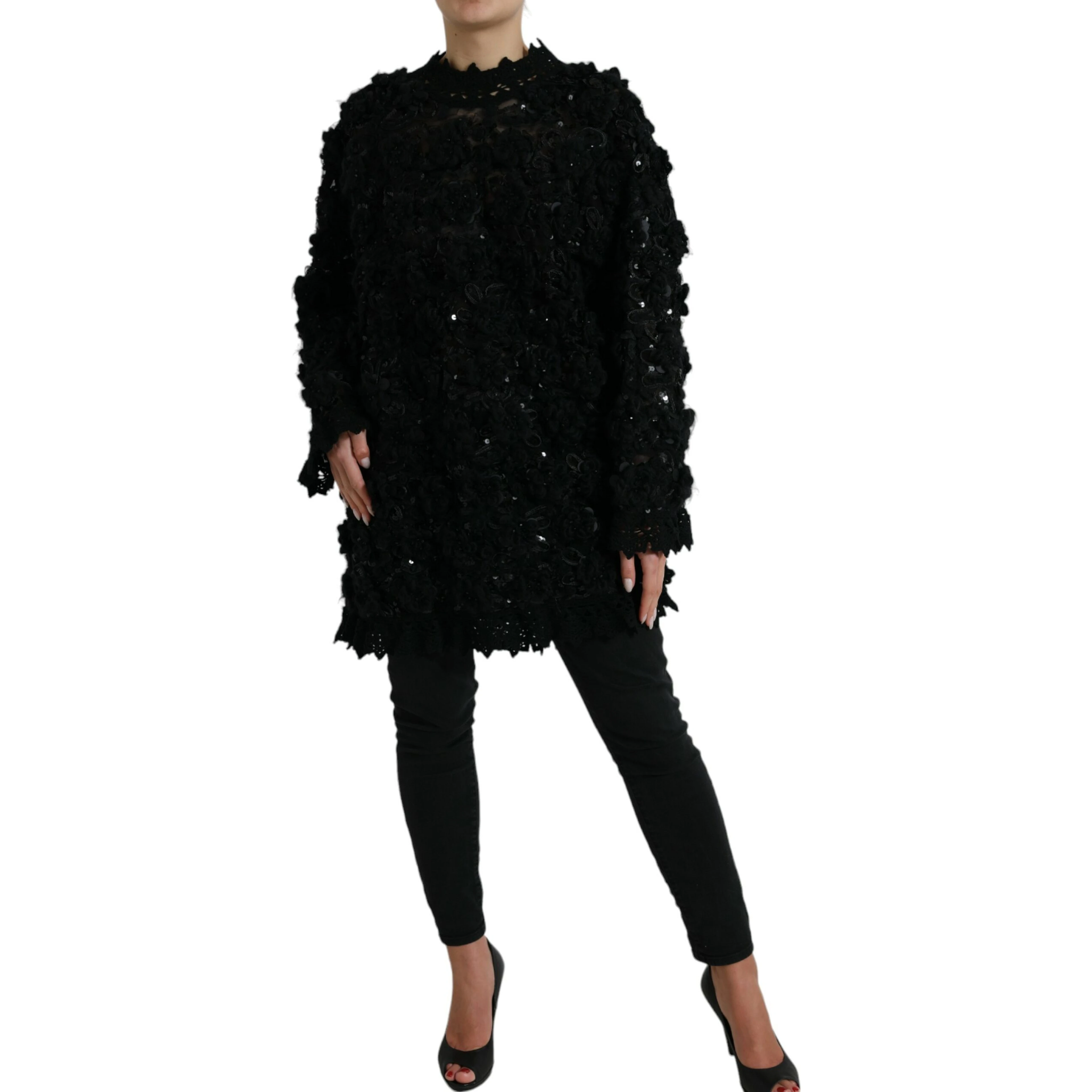 Black Sequined Embellished Pullover Sweater