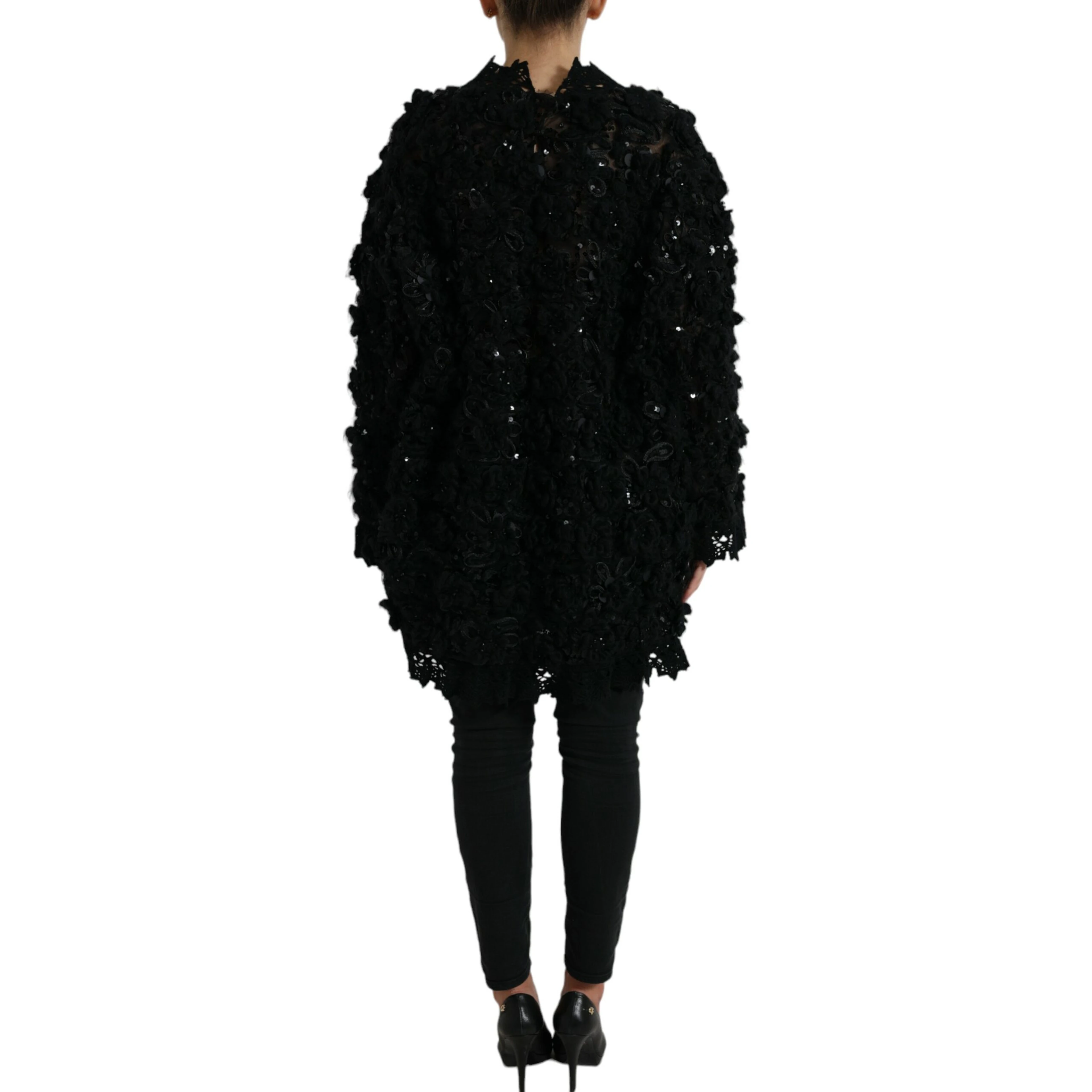 Black Sequined Embellished Pullover Sweater