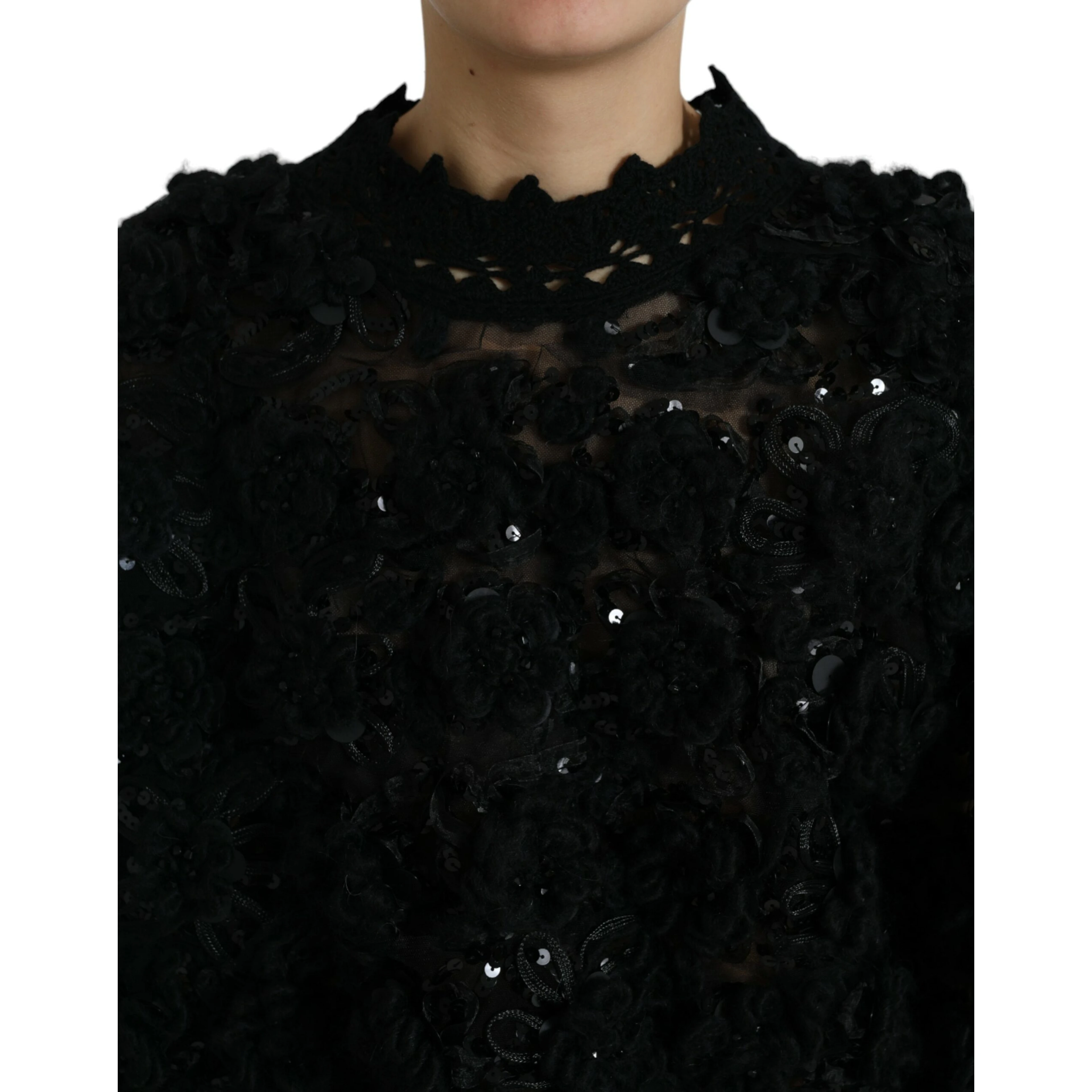 Black Sequined Embellished Pullover Sweater