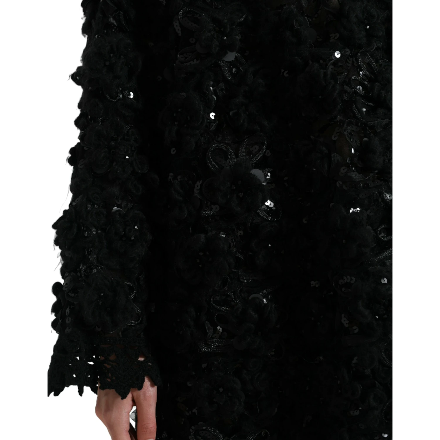 Black Sequined Embellished Pullover Sweater