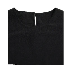 Black Silk Round Neck Short Sleeve Blouse Top