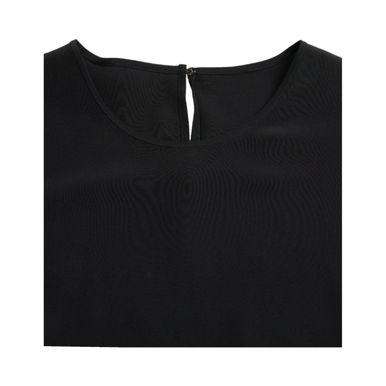 Black Silk Round Neck Short Sleeve Blouse Top