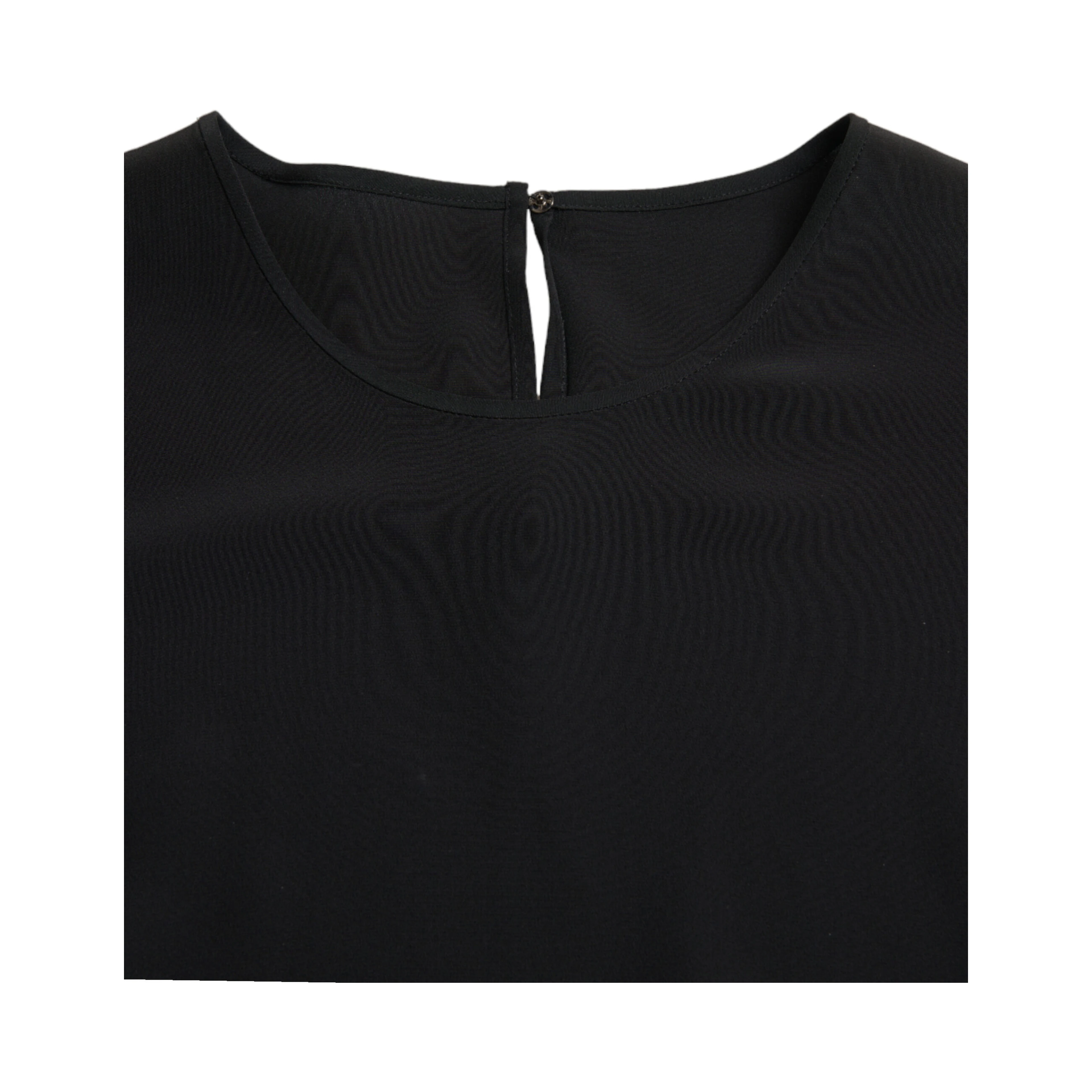 Black Silk Round Neck Short Sleeve Blouse Top