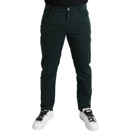 Green Cotton Stretch Skinny Men Denim Jeans