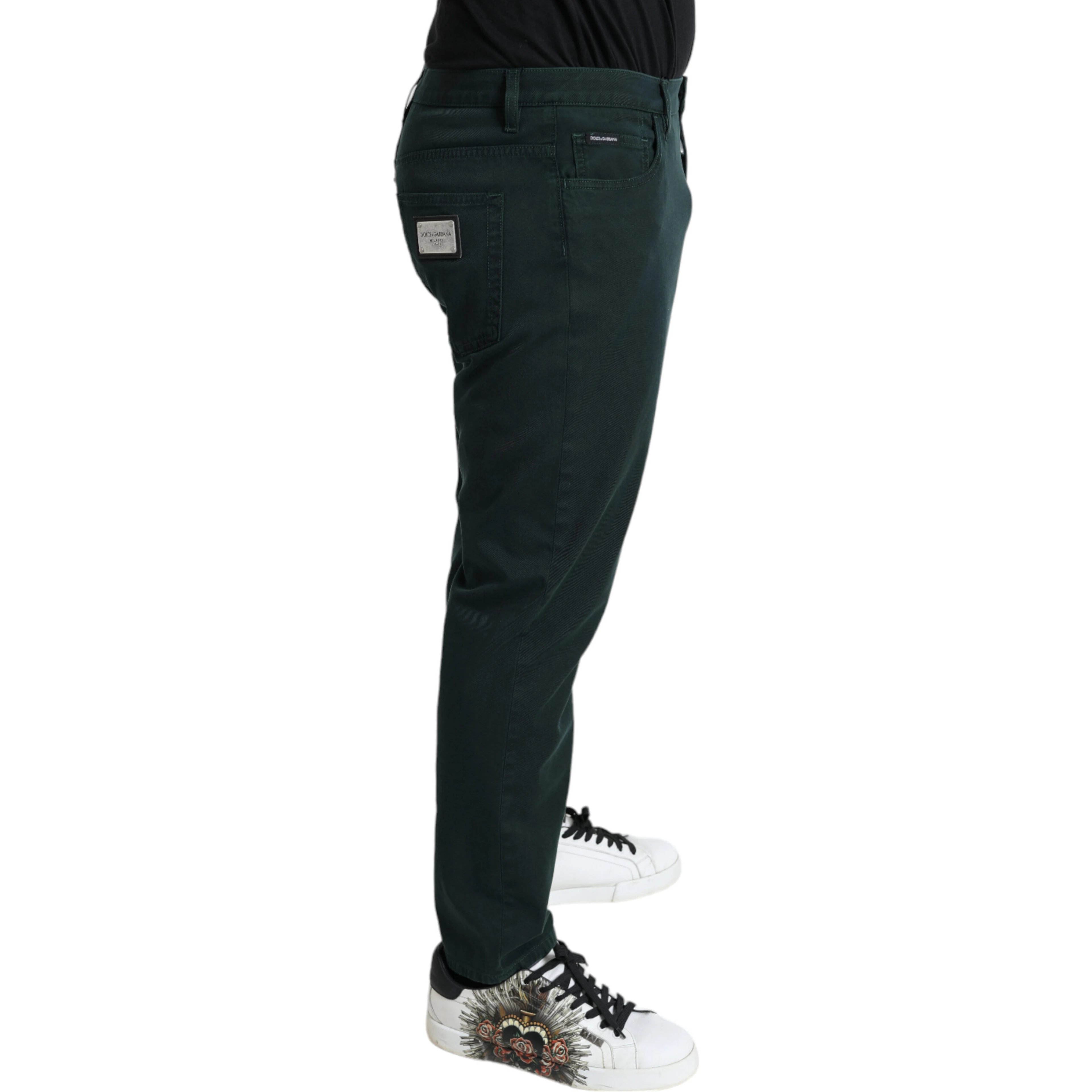 Green Cotton Stretch Skinny Men Denim Jeans