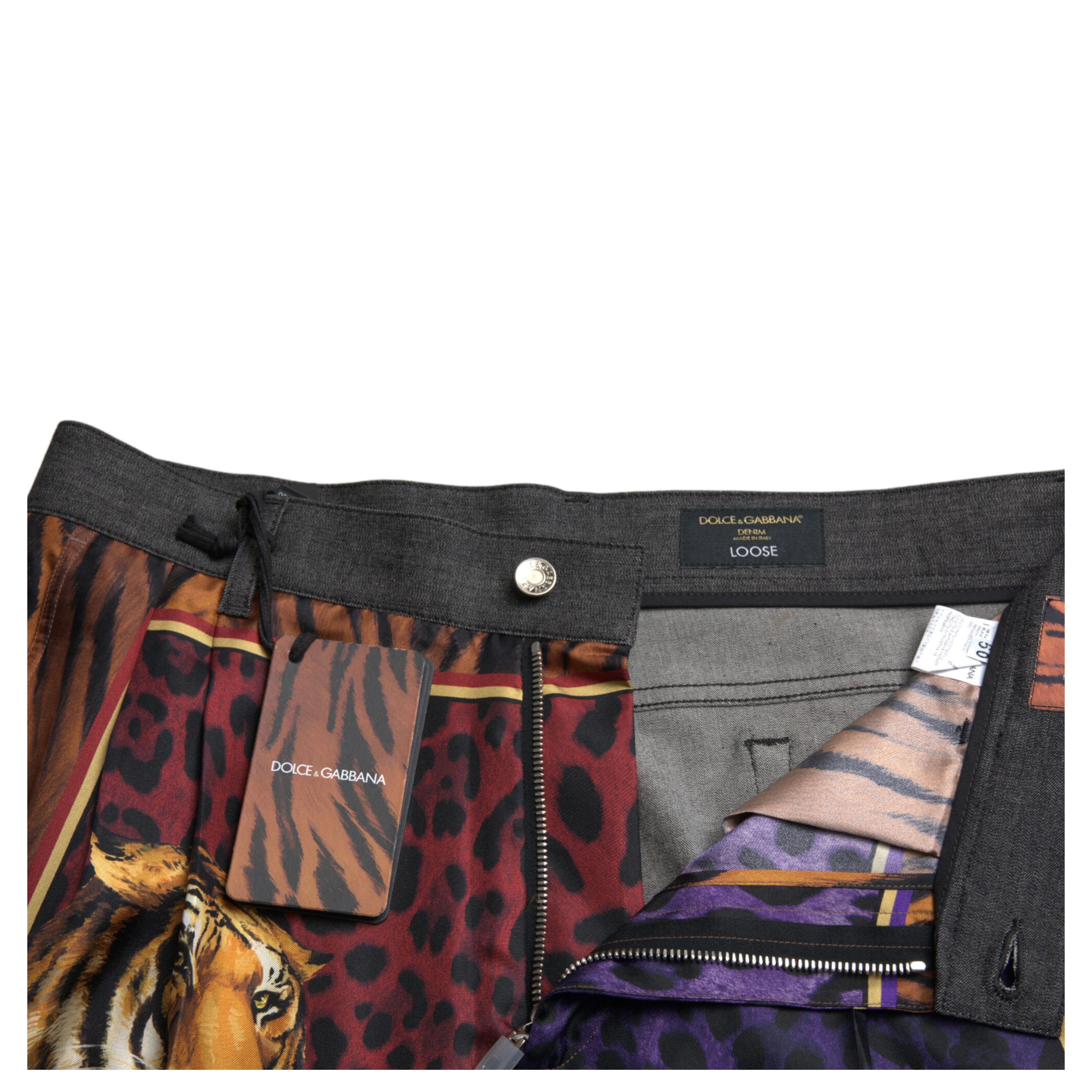 Multicolor Tiger Cotton Loose Denim Jeans