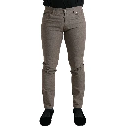 Brown Cotton Stretch Skinny Men Pants