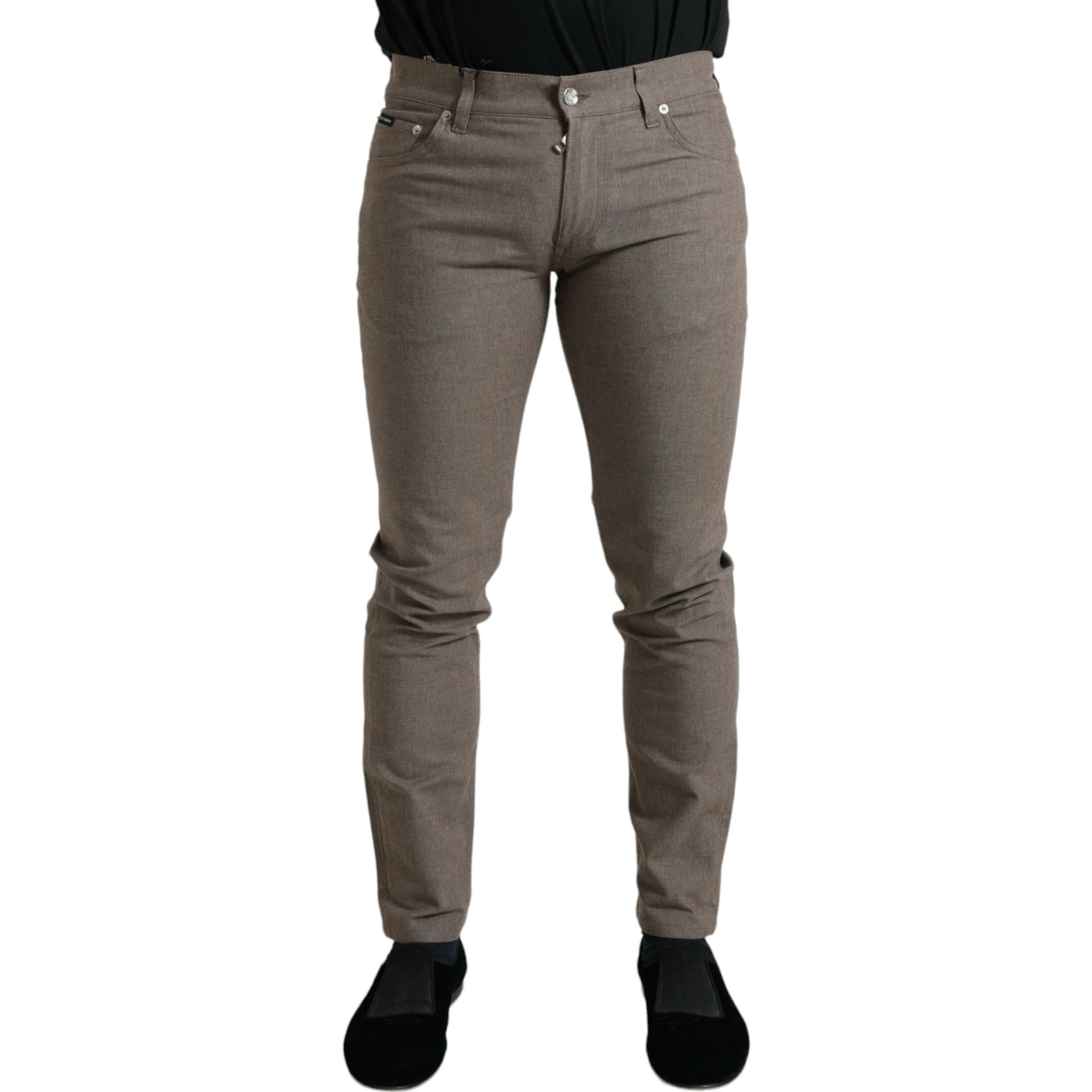 Brown Cotton Stretch Skinny Men Pants