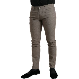 Brown Cotton Stretch Skinny Men Pants