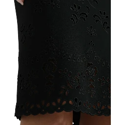Black Floral Lace Viscose Bodycon Midi Dress