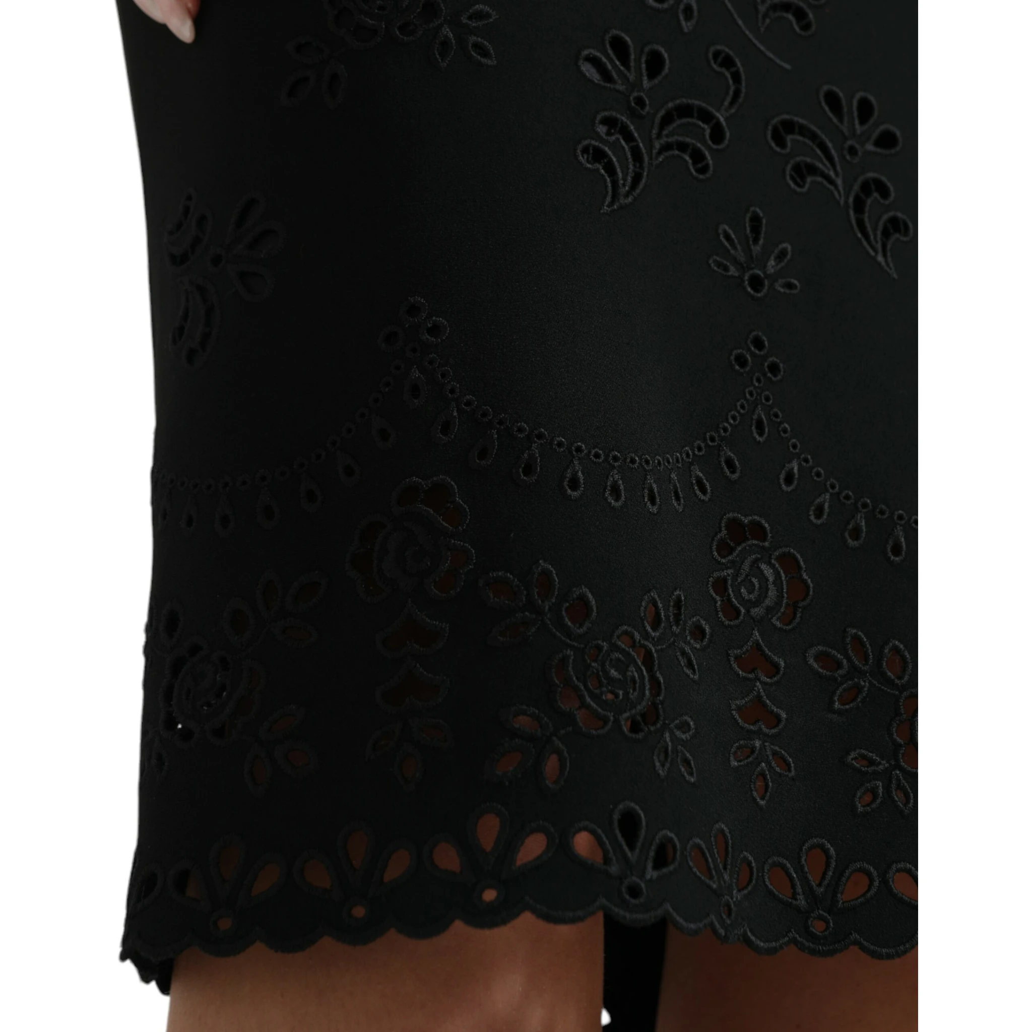Black Floral Lace Viscose Bodycon Midi Dress