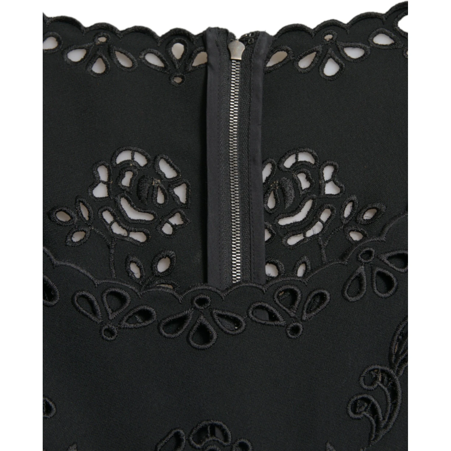 Black Floral Lace Viscose Bodycon Midi Dress