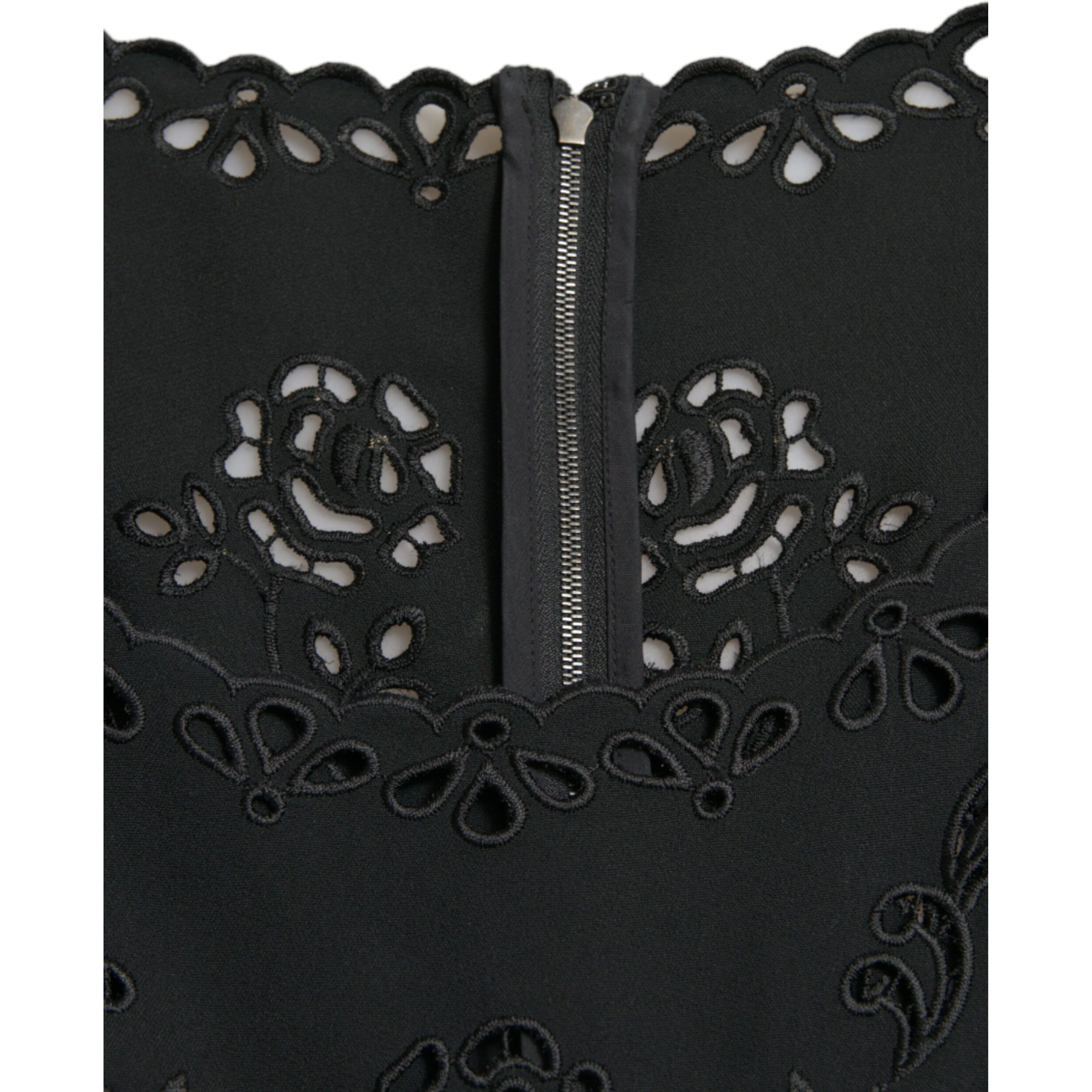 Black Floral Lace Viscose Bodycon Midi Dress