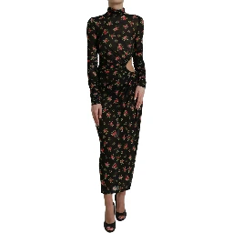 Black Floral Cut Out Sheath Long Maxi Dress