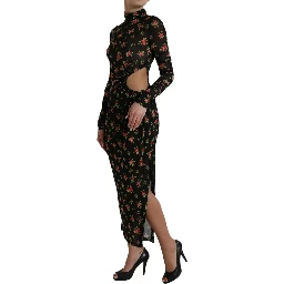 Black Floral Cut Out Sheath Long Maxi Dress