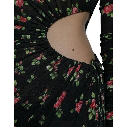 Black Floral Cut Out Sheath Long Maxi Dress