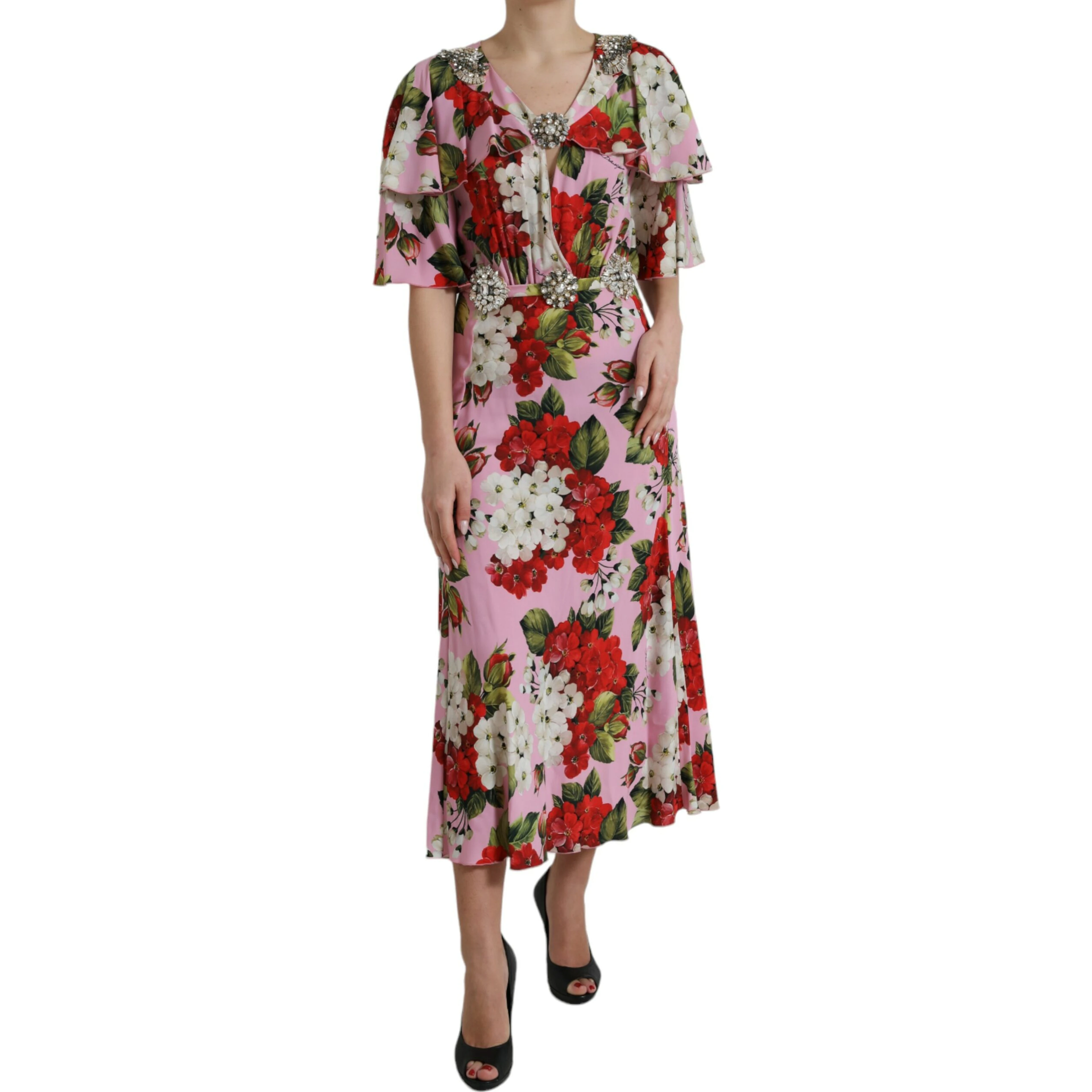 Multicolor Floral Crystal Embellished A-line Dress