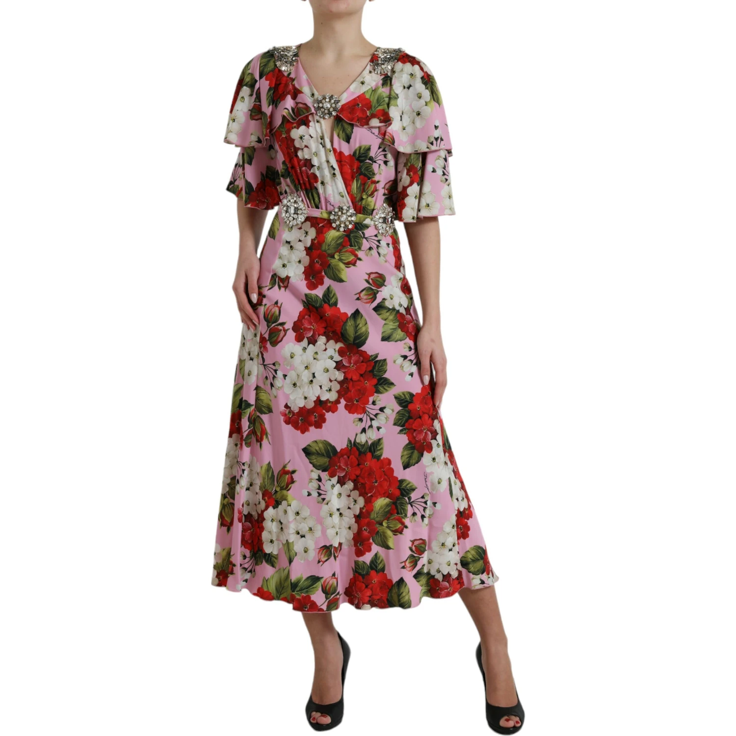 Multicolor Floral Crystal Embellished A-line Dress