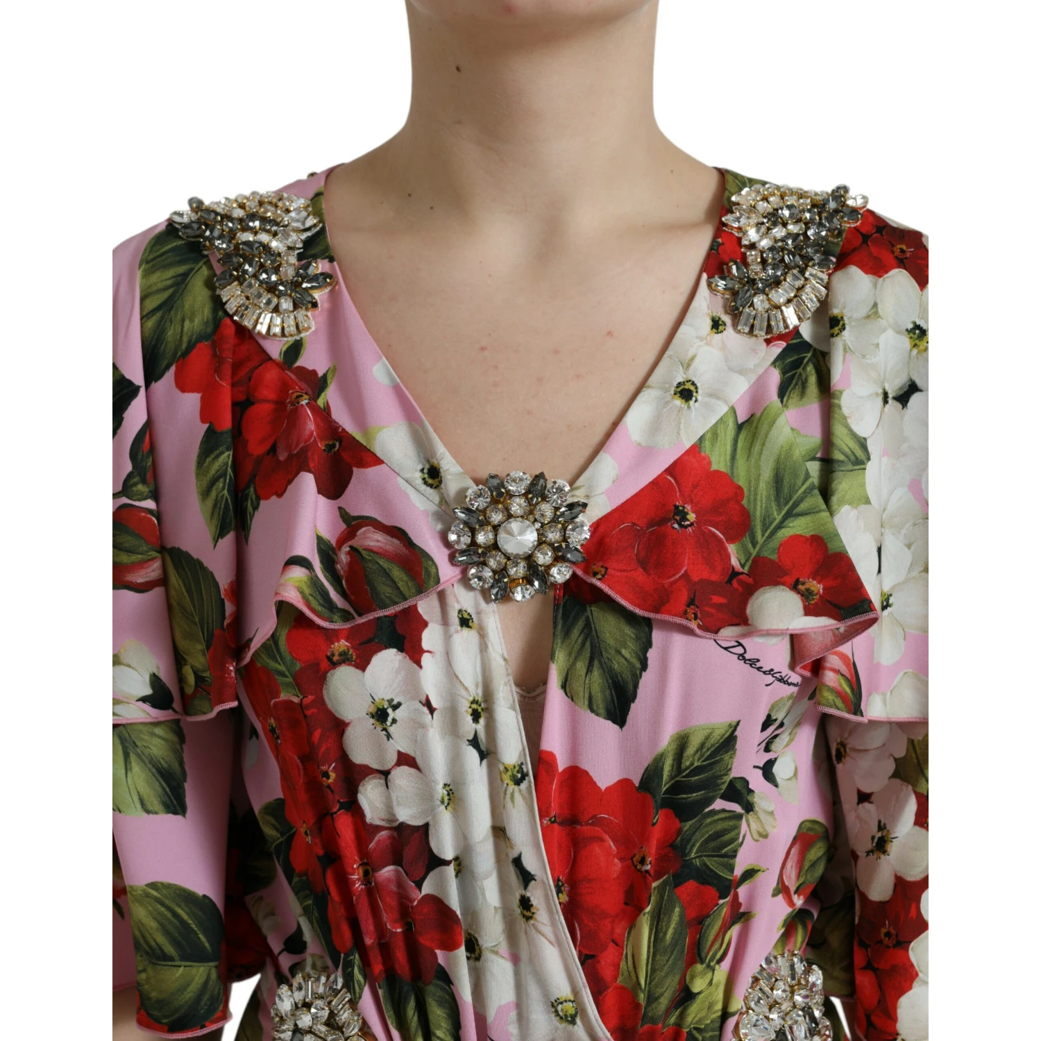 Multicolor Floral Crystal Embellished A-line Dress