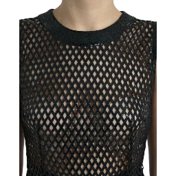 Black Sequined Sleeveless Mesh Layered Gown Dress