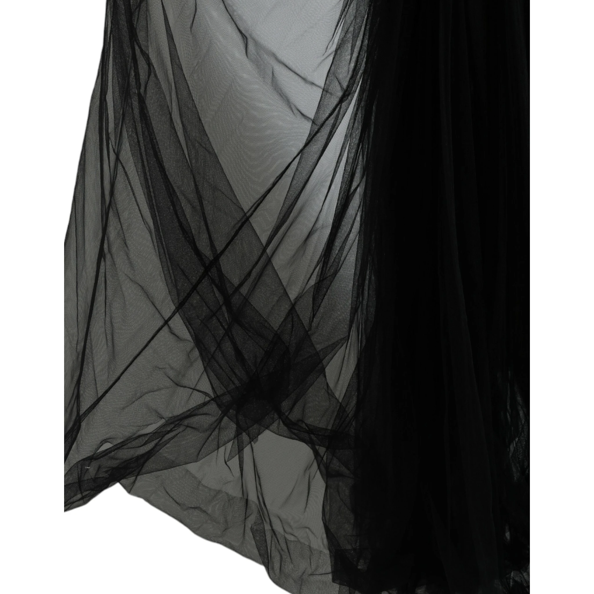 Black Sequined Sleeveless Mesh Layered Gown Dress