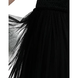 Black Sequined Sleeveless Mesh Layered Gown Dress