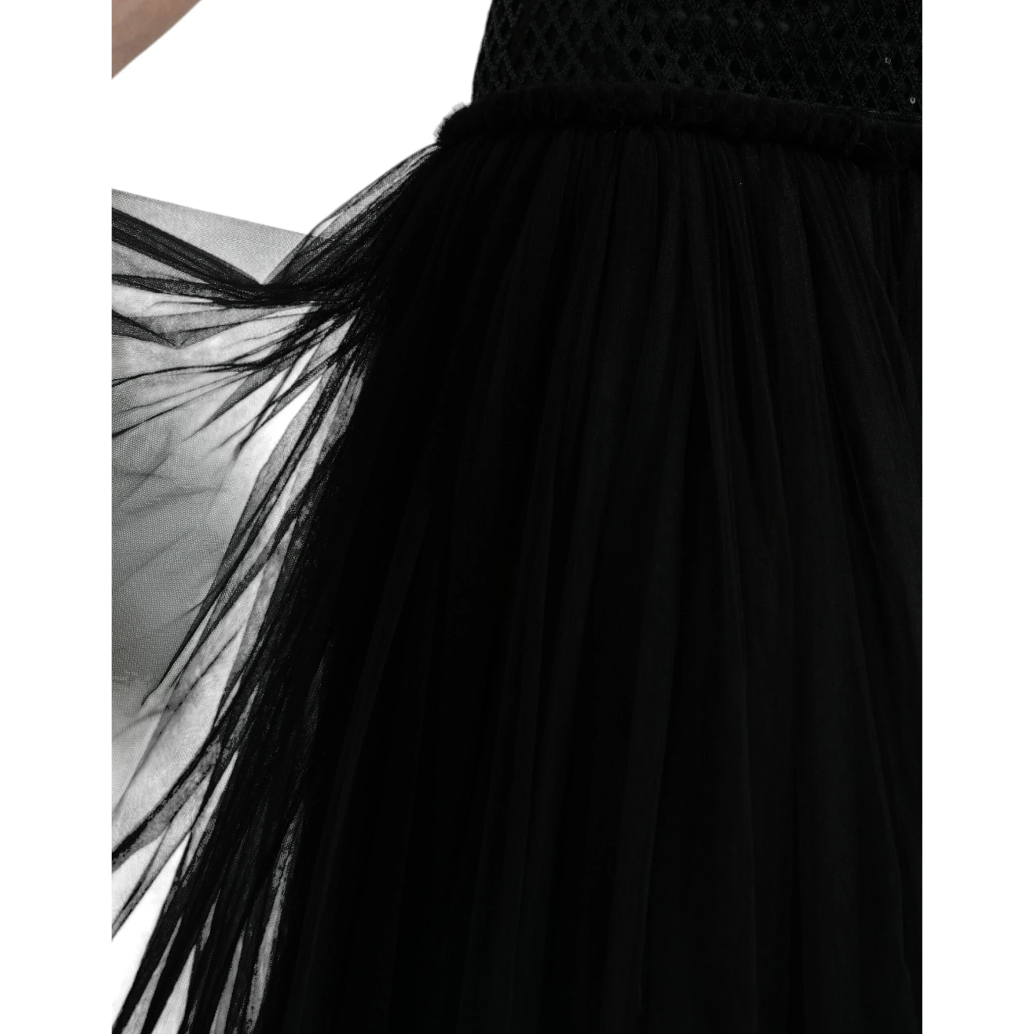 Black Sequined Sleeveless Mesh Layered Gown Dress