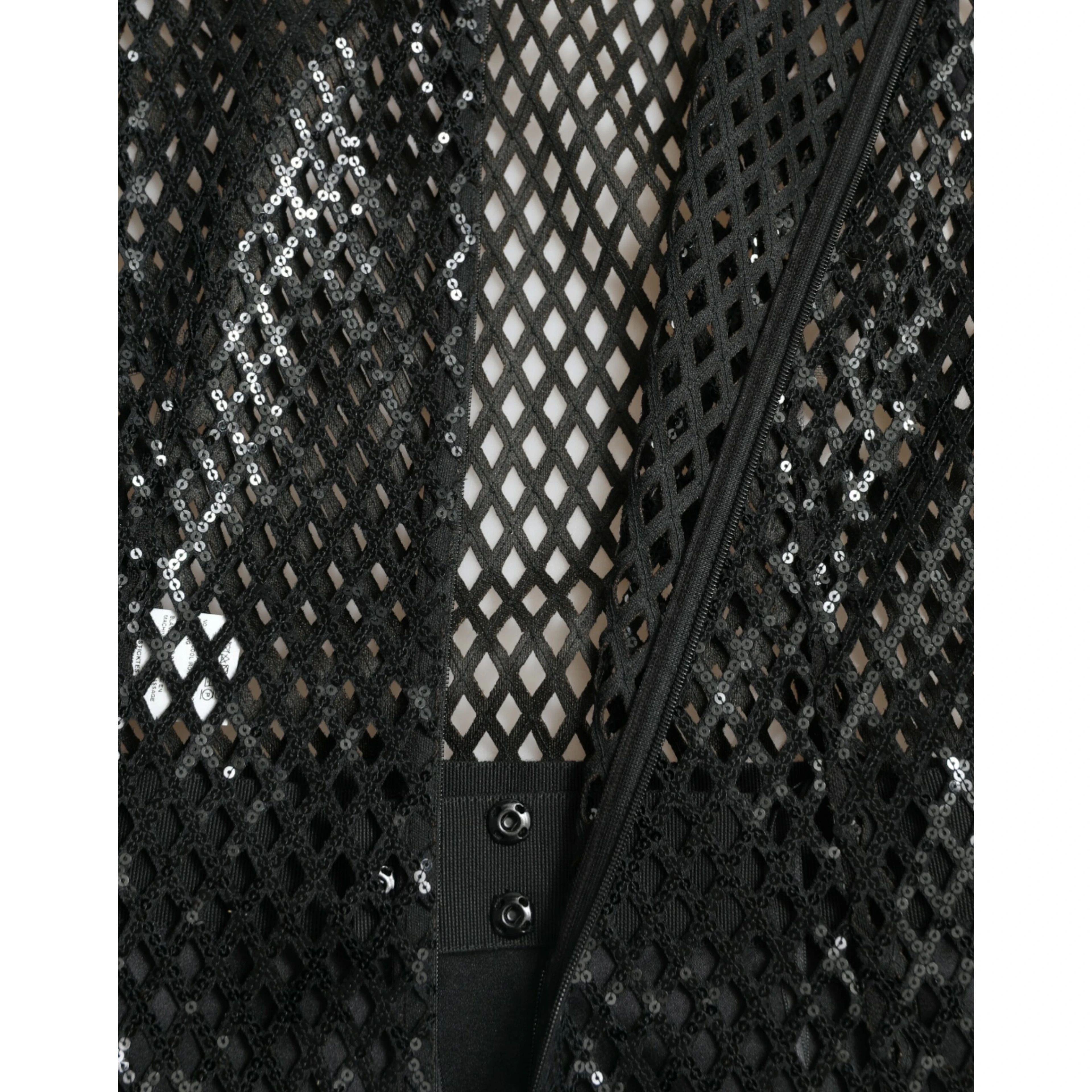 Black Sequined Sleeveless Mesh Layered Gown Dress