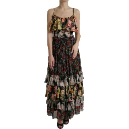 Multicolor Floral Chiffon Tiered Maxi Dress
