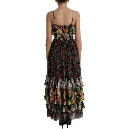 Multicolor Floral Chiffon Tiered Maxi Dress