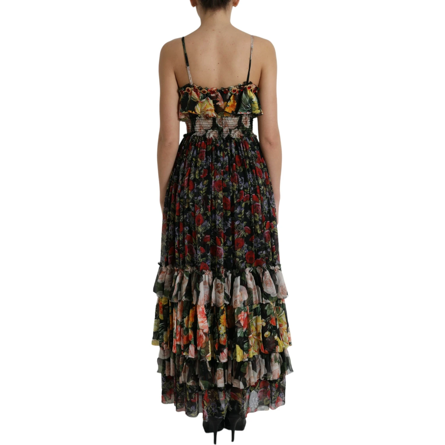 Multicolor Floral Chiffon Tiered Maxi Dress