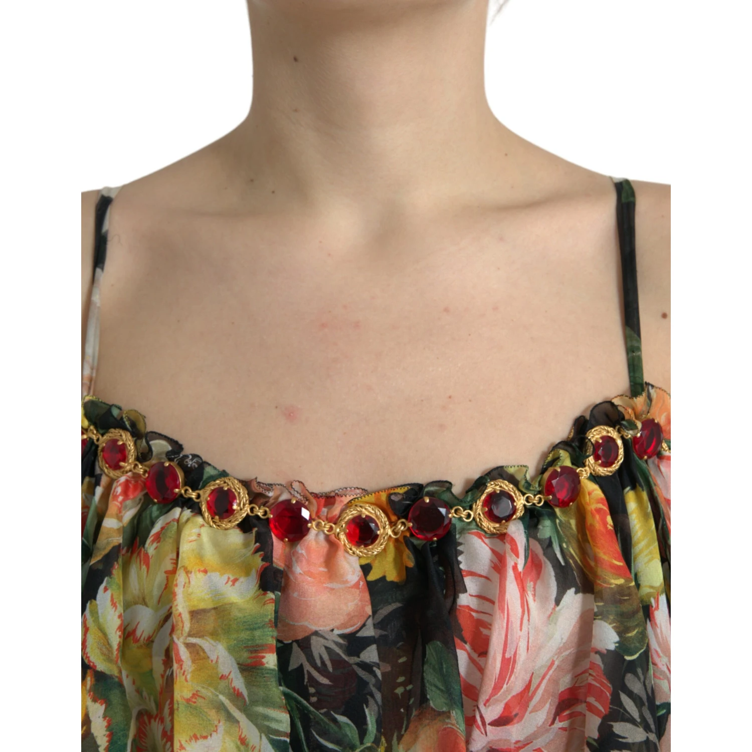 Multicolor Floral Chiffon Tiered Maxi Dress