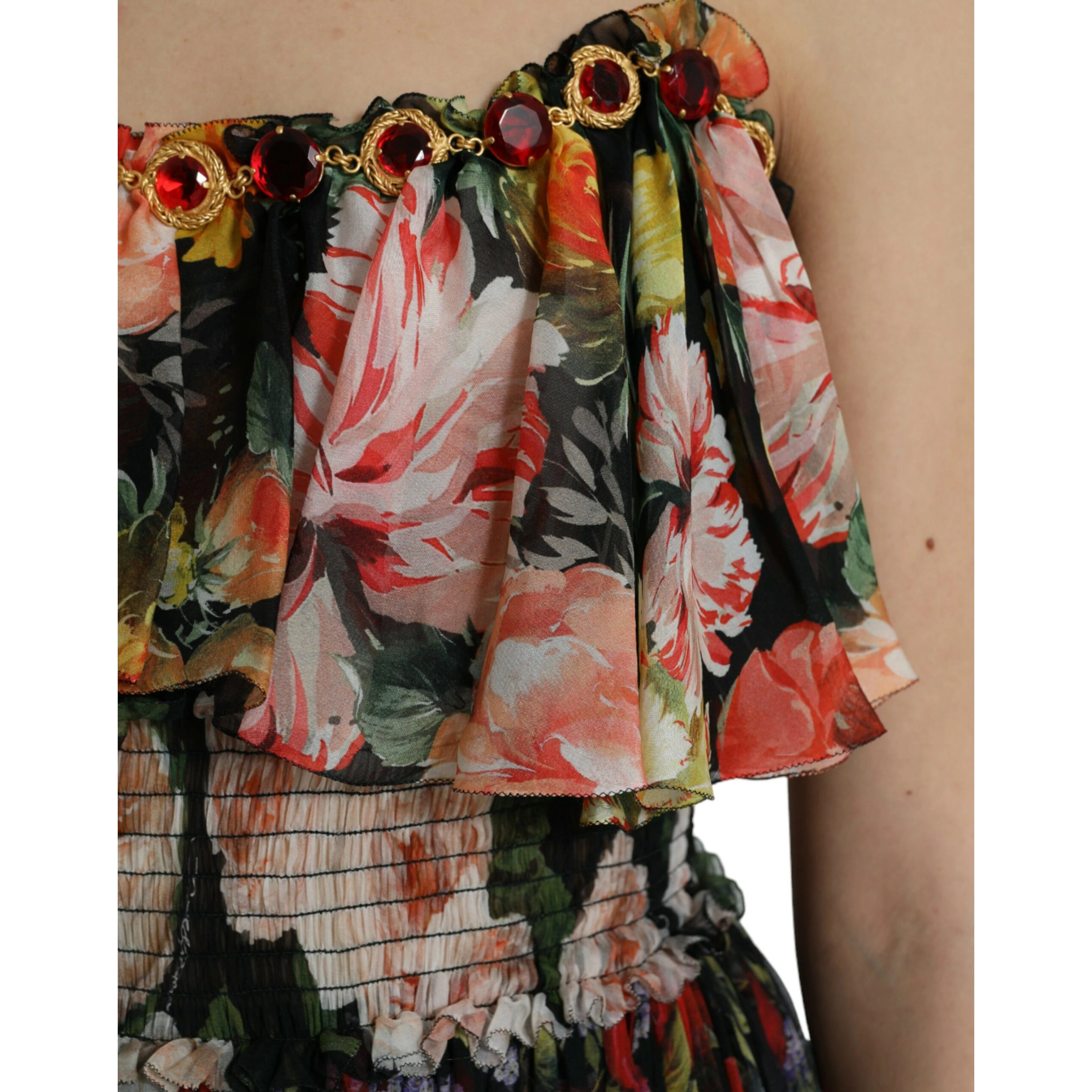 Multicolor Floral Chiffon Tiered Maxi Dress