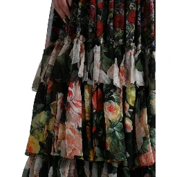 Multicolor Floral Chiffon Tiered Maxi Dress