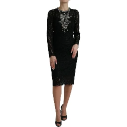 Black Lace Crystal Embellished Sheath Dress
