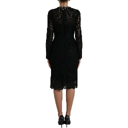 Black Lace Crystal Embellished Sheath Dress