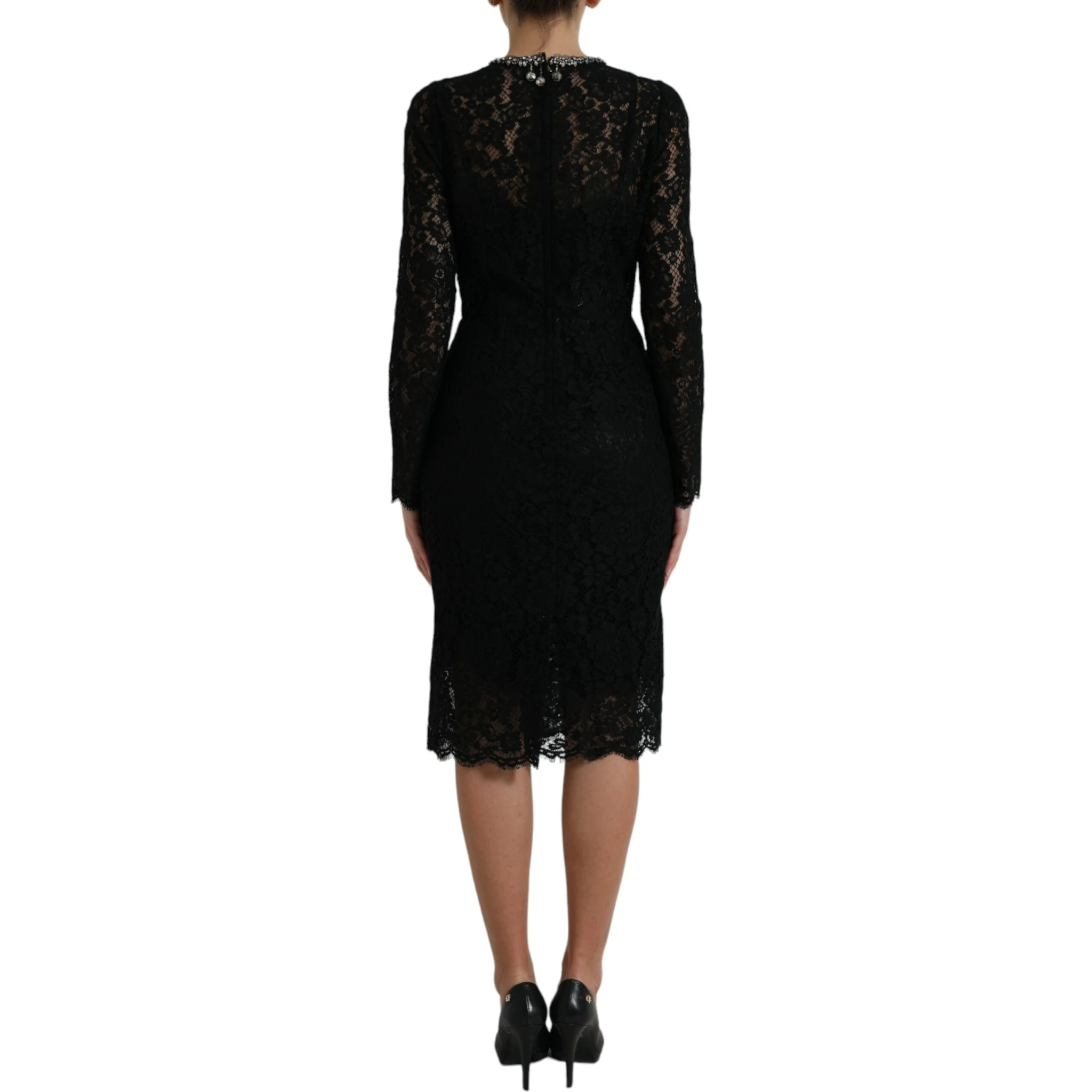 Black Lace Crystal Embellished Sheath Dress