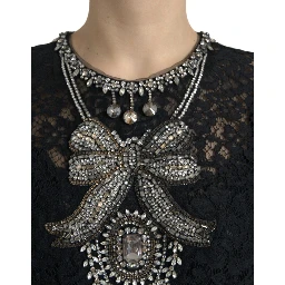 Black Lace Crystal Embellished Sheath Dress