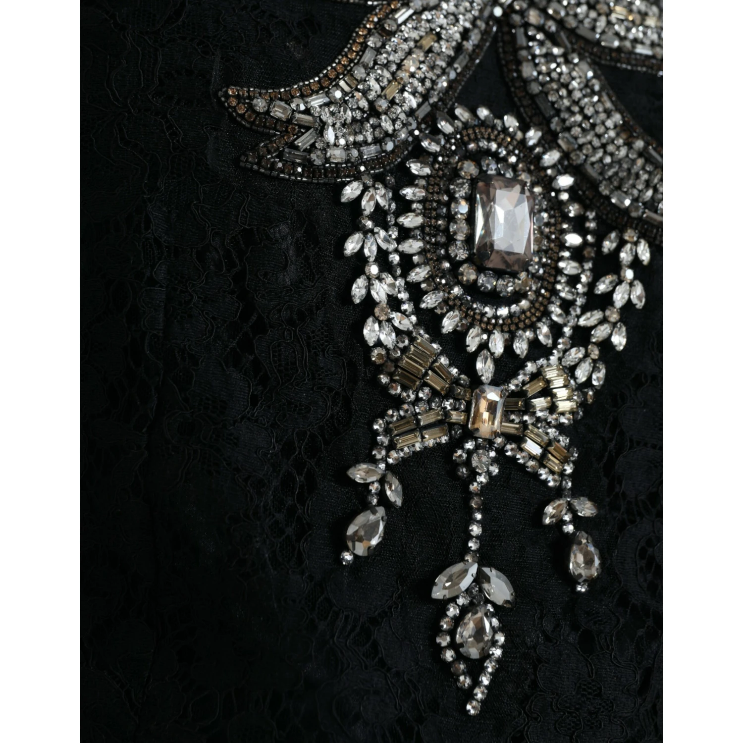 Black Lace Crystal Embellished Sheath Dress